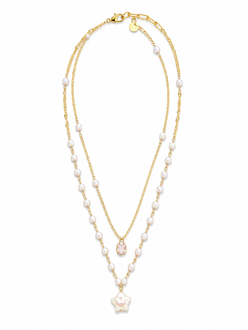 Celeste Pearl Layered Necklace – Gold Plated Double Layer Star Pendant Necklace