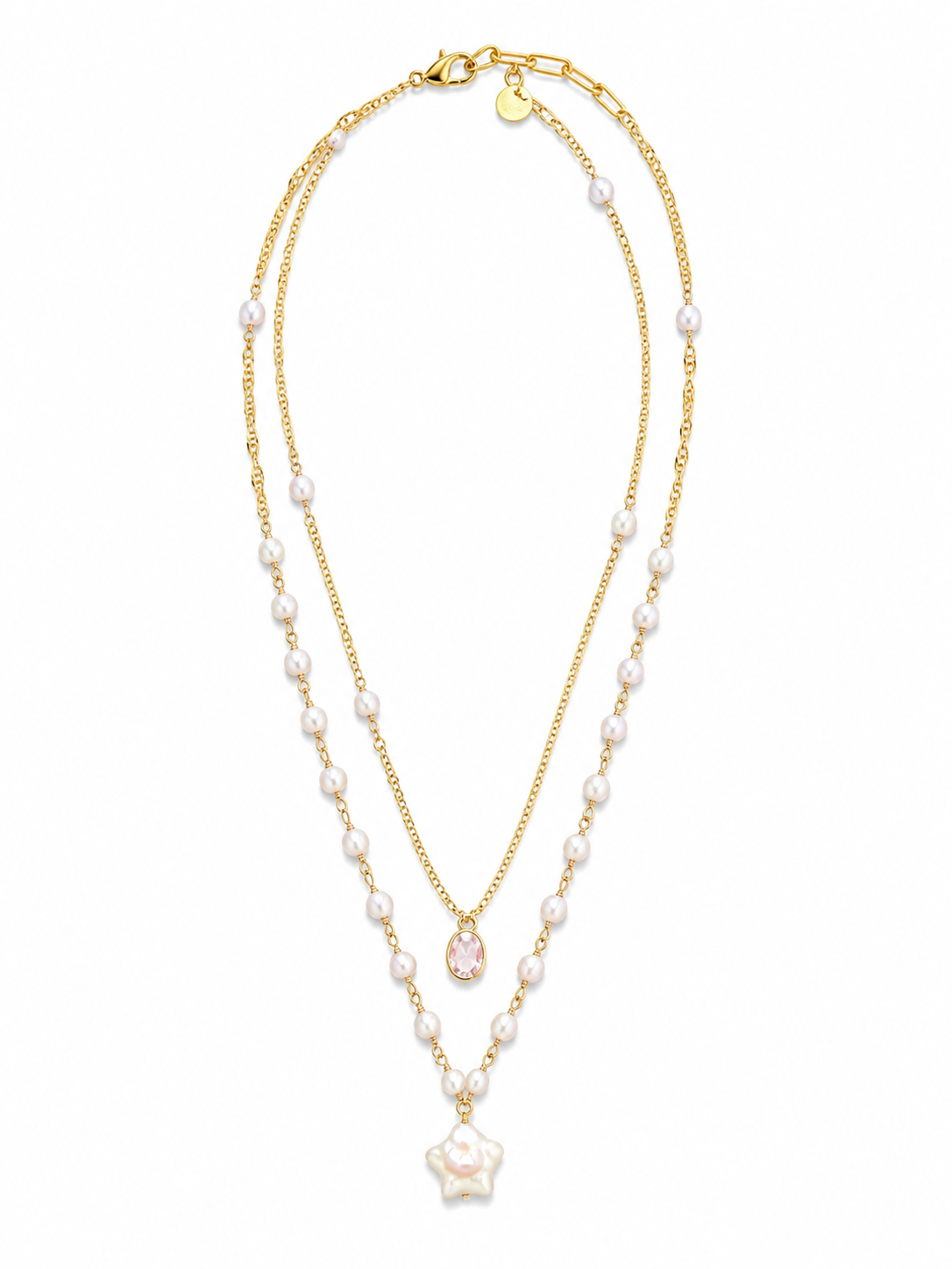 Celeste Pearl Layered Necklace – Gold Plated Double Layer Star Pendant Necklace
