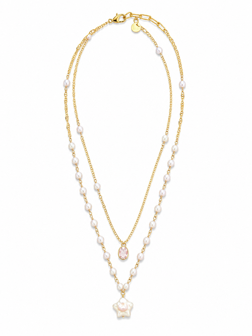 Celeste Pearl Layered Necklace – Gold Plated Double Layer Star Pendant Necklace