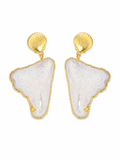 Gold Shell Drop Earrings with Natural Stone Slice | White & Purple Statement Earrings