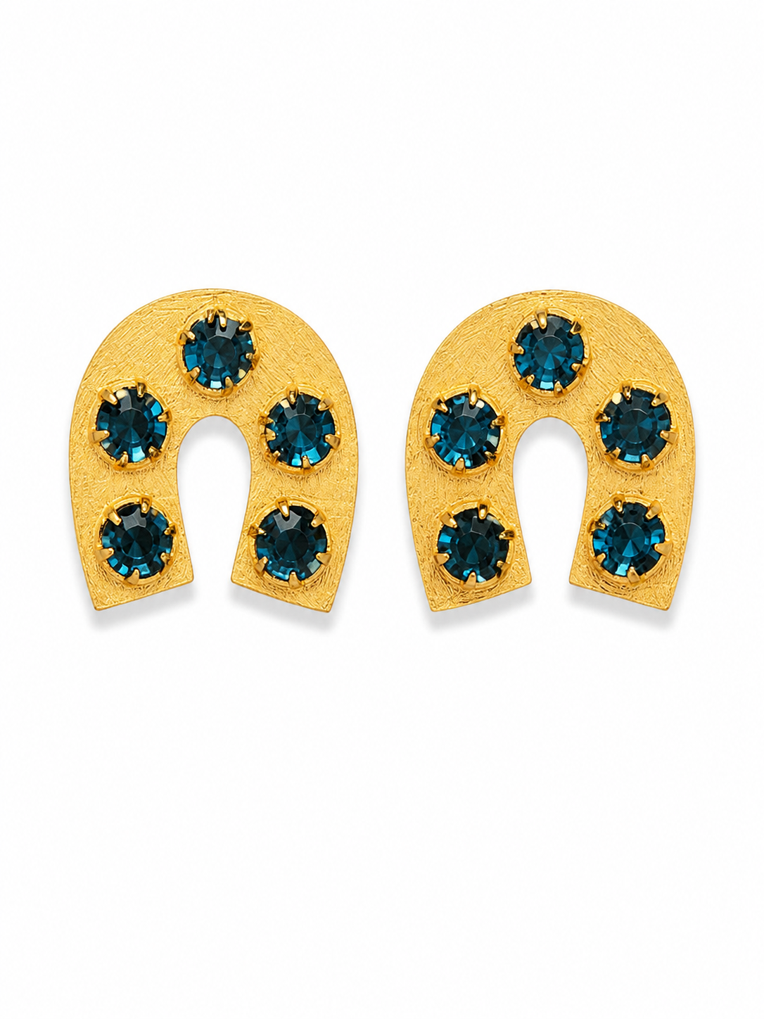 Gold Arch Statement Earrings with Crystal Stones | Purple & Teal Designer Earrings