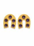 Gold Arch Statement Earrings with Crystal Stones | Purple & Teal Designer Earrings