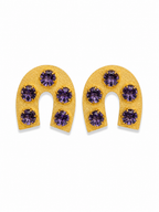 Gold Arch Statement Earrings with Crystal Stones | Purple & Teal Designer Earrings