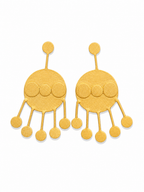 Gold Disc Statement Earrings with Dangling Charms | Textured Boho Designer Earrings