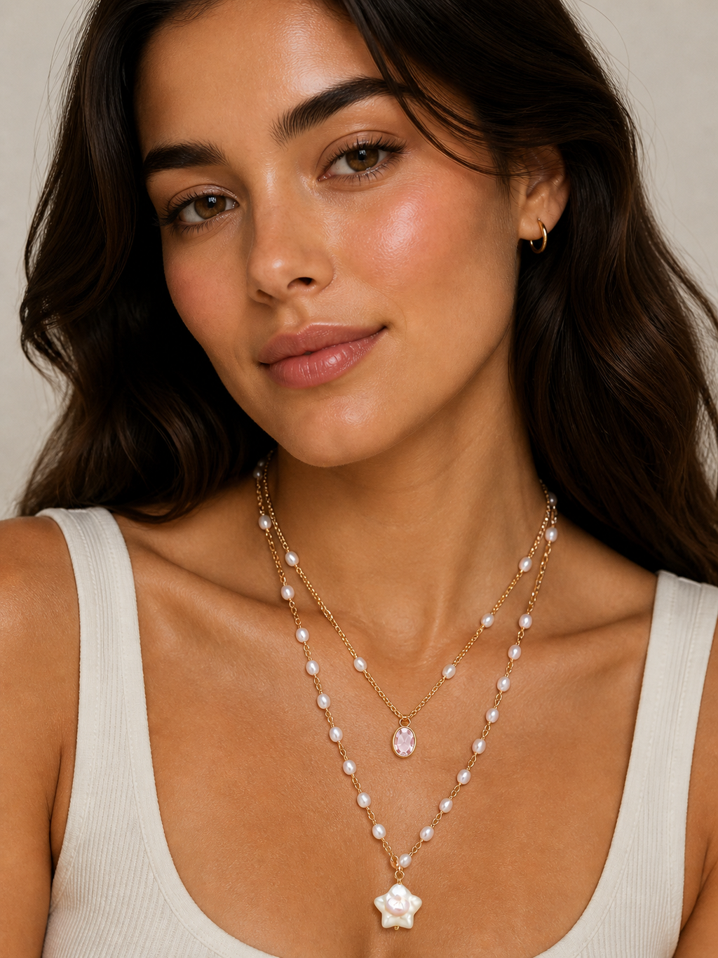 Celeste Pearl Layered Necklace – Gold Plated Double Layer Star Pendant Necklace