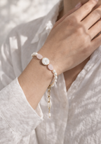 Mother of Pearl & Rose Quartz Bracelet – 18K Gold Plated Stainless Steel | Elegant Healing Crystal Jewelry for Women