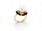Aura Bloom Pearl Statement Ring – Gold Plated Floral Design | Black & White Enamel Luxury Ring