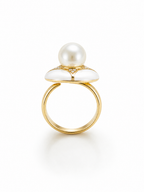 Aura Bloom Pearl Statement Ring – Gold Plated Floral Design | Black & White Enamel Luxury Ring