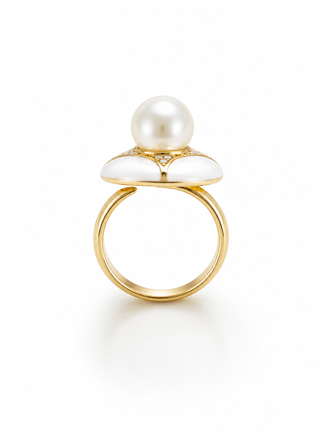 Aura Bloom Pearl Statement Ring – Gold Plated Floral Design | Black & White Enamel Luxury Ring