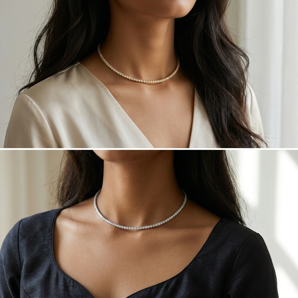 Luxury Tennis Choker Necklace – Crystal Collar Necklace in Gold & Silver