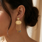 Gold Chandelier Earrings with Multicolor Gemstones