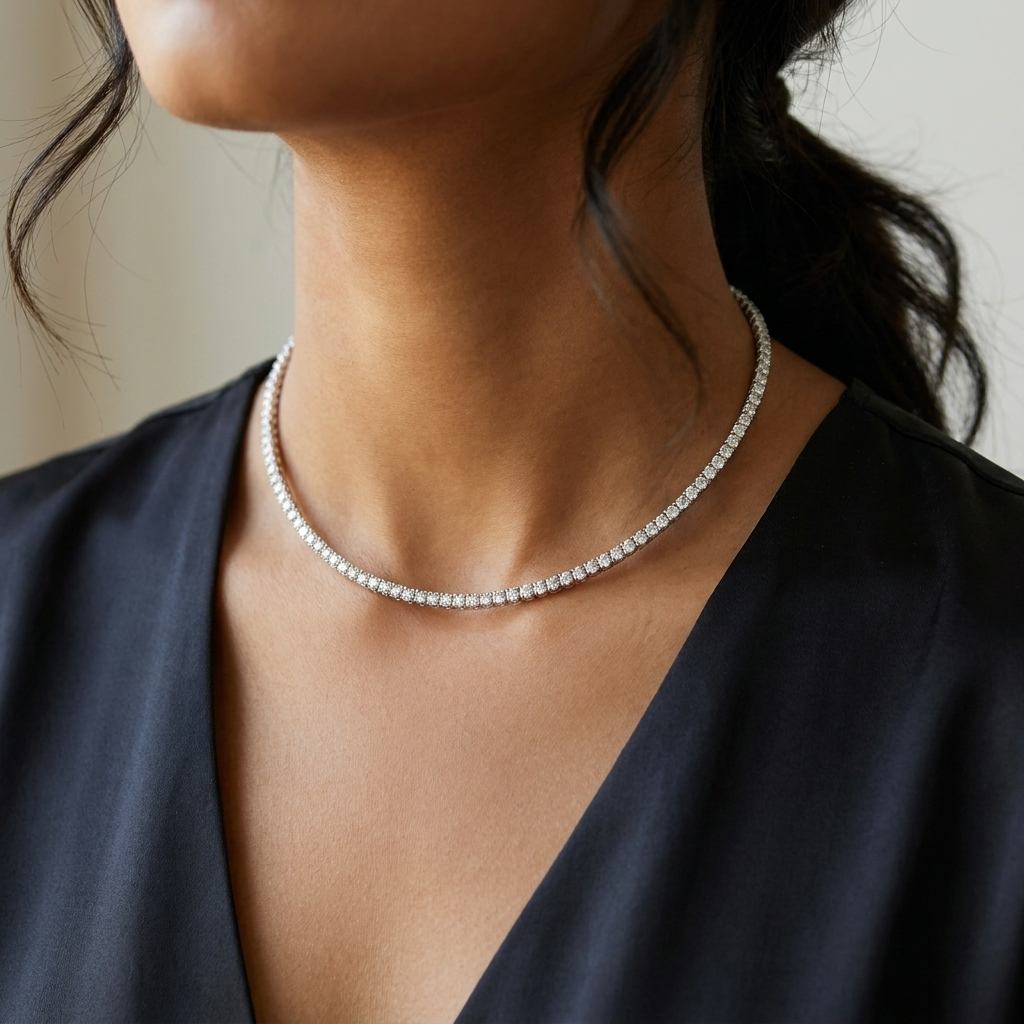 Luxury Tennis Choker Necklace – Crystal Collar Necklace in Gold & Silver