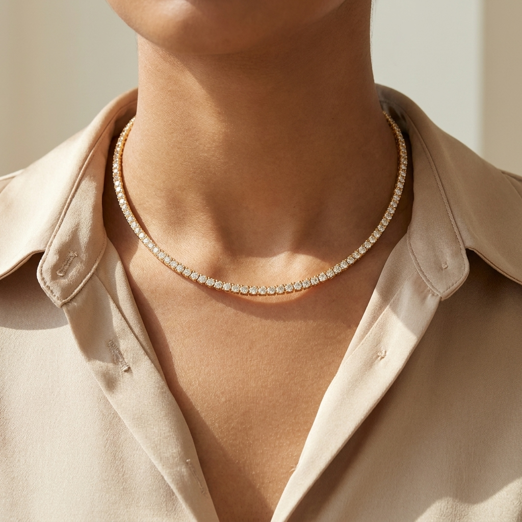 Luxury Tennis Choker Necklace – Crystal Collar Necklace in Gold & Silver
