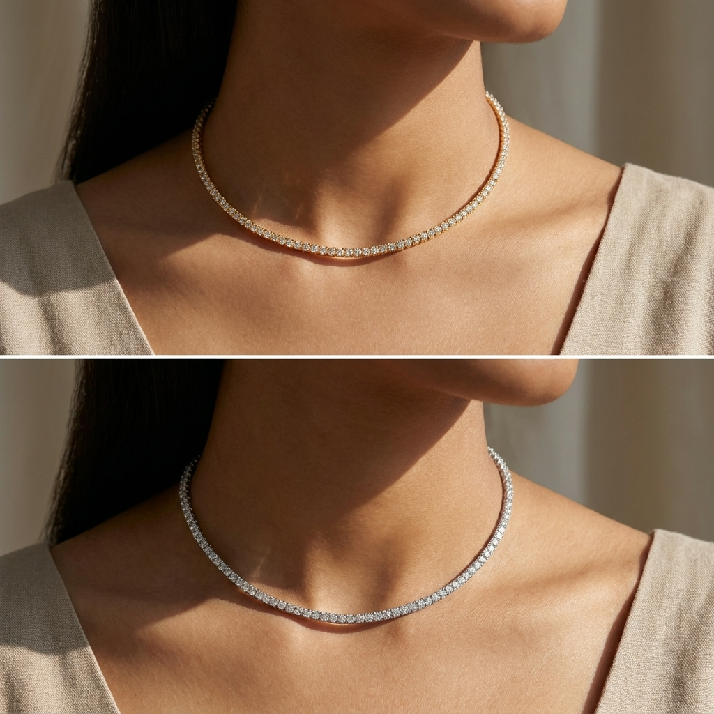 Luxury Tennis Choker Necklace – Crystal Collar Necklace in Gold & Silver