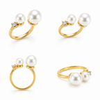 Duo Luxe Pearl Open Ring – Gold Plated Adjustable Pearl Statement Ring