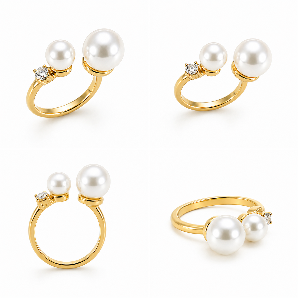 Duo Luxe Pearl Open Ring – Gold Plated Adjustable Pearl Statement Ring