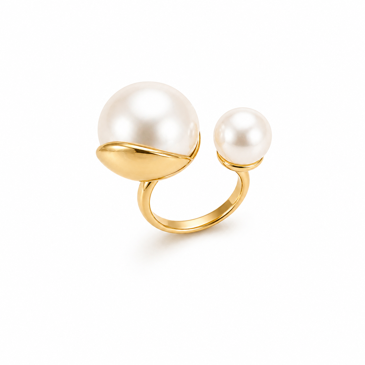 Eclipse Pearl Open Ring – Gold Plated Adjustable Statement Ring