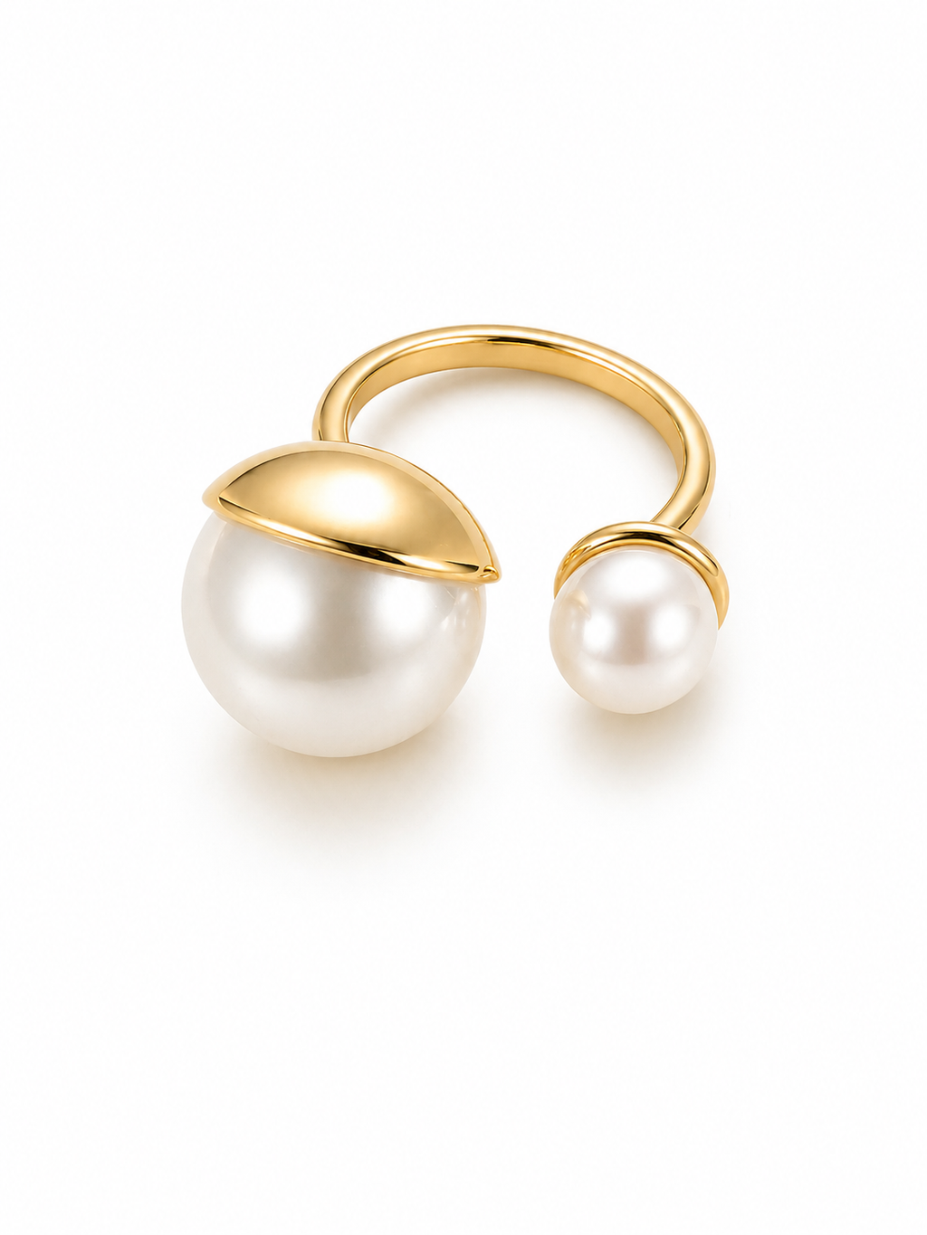 Eclipse Pearl Open Ring – Gold Plated Adjustable Statement Ring