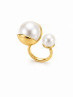 Eclipse Pearl Open Ring – Gold Plated Adjustable Statement Ring