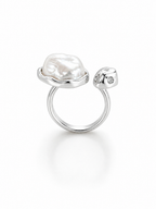 Eclipse Drift Baroque Pearl Ring – Silver Adjustable Statement Ring