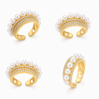 Halo Pearl Crystal Ring – Gold Adjustable Statement Ring