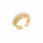 Halo Pearl Crystal Ring – Gold Adjustable Statement Ring