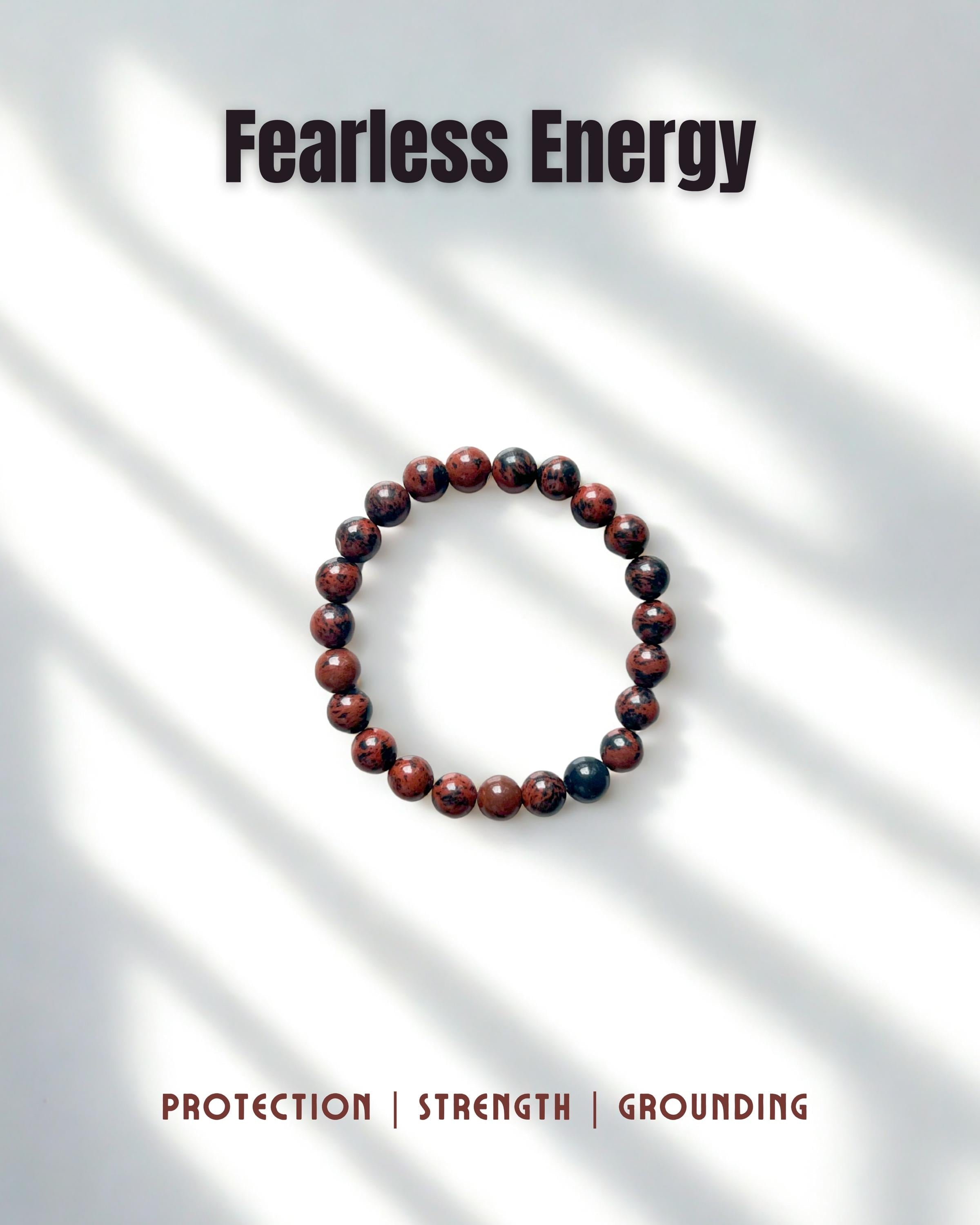 Natural Gemstone Bead | Mahogany Obsidian & Dalmatian Jasper Stretch Bracelet | Crystal Healing | Unisex Minimal Jewelry