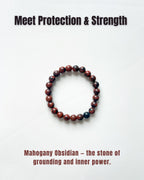 Natural Gemstone Bead | Mahogany Obsidian & Dalmatian Jasper Stretch Bracelet | Crystal Healing | Unisex Minimal Jewelry