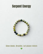 Natural Gemstone Bead Bracelet | Prehnite & Serpentine Crystal Stretch | Healing Stone | Unisex Minimal Jewelry