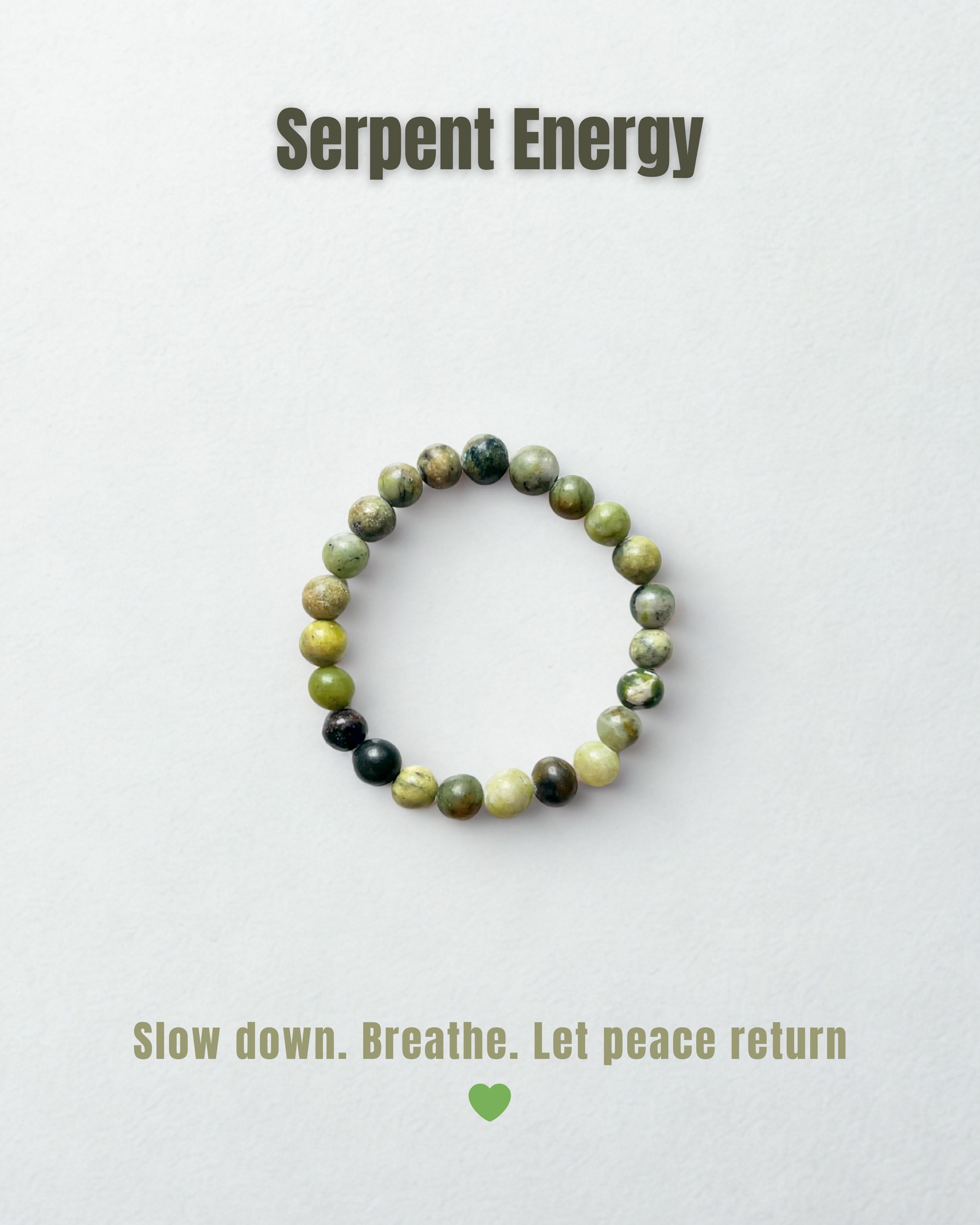 Natural Gemstone Bead Bracelet | Prehnite & Serpentine Crystal Stretch | Healing Stone | Unisex Minimal Jewelry