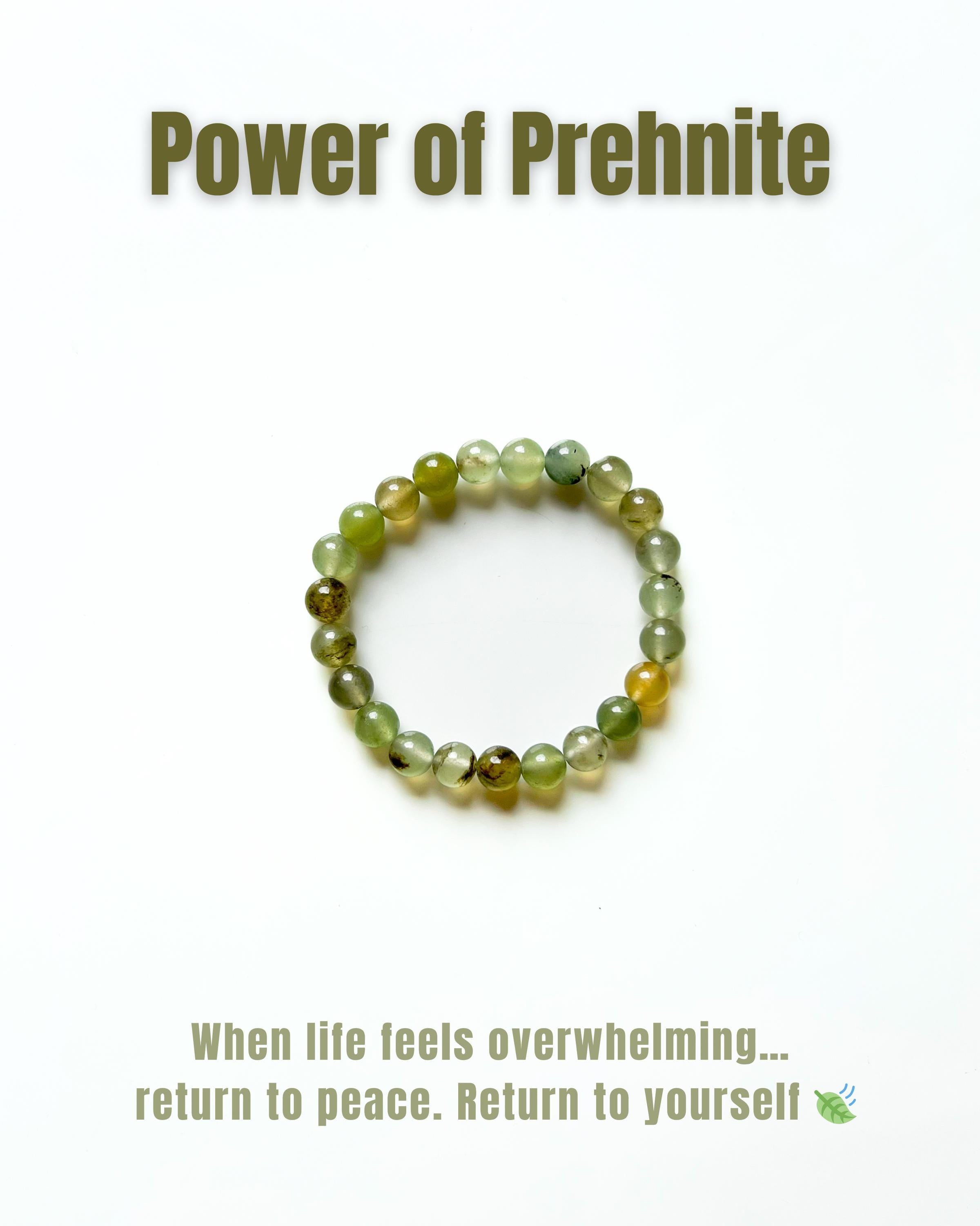 Natural Gemstone Bead Bracelet | Prehnite & Serpentine Crystal Stretch | Healing Stone | Unisex Minimal Jewelry