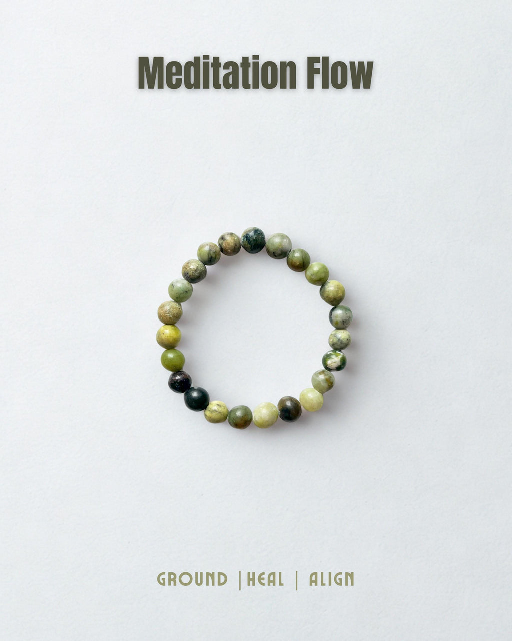Natural Gemstone Bead Bracelet | Prehnite & Serpentine Crystal Stretch | Healing Stone | Unisex Minimal Jewelry