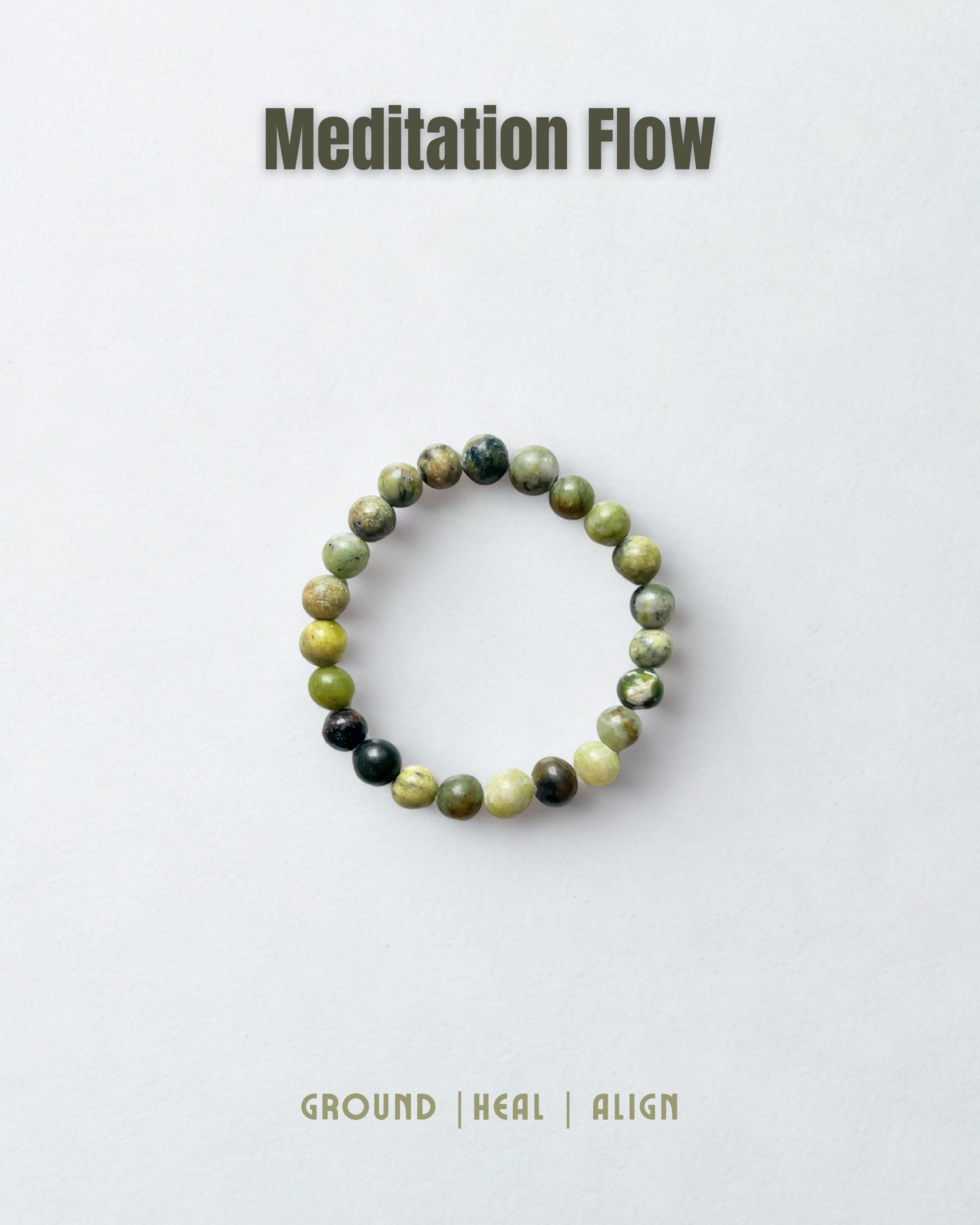 Natural Gemstone Bead Bracelet | Prehnite & Serpentine Crystal Stretch | Healing Stone | Unisex Minimal Jewelry