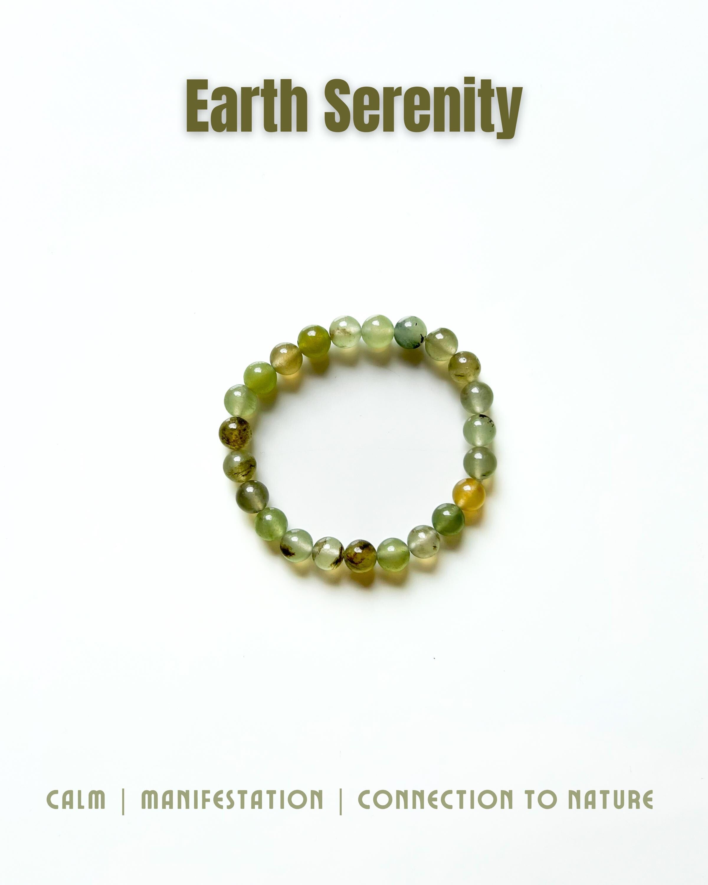 Natural Gemstone Bead Bracelet | Prehnite & Serpentine Crystal Stretch | Healing Stone | Unisex Minimal Jewelry
