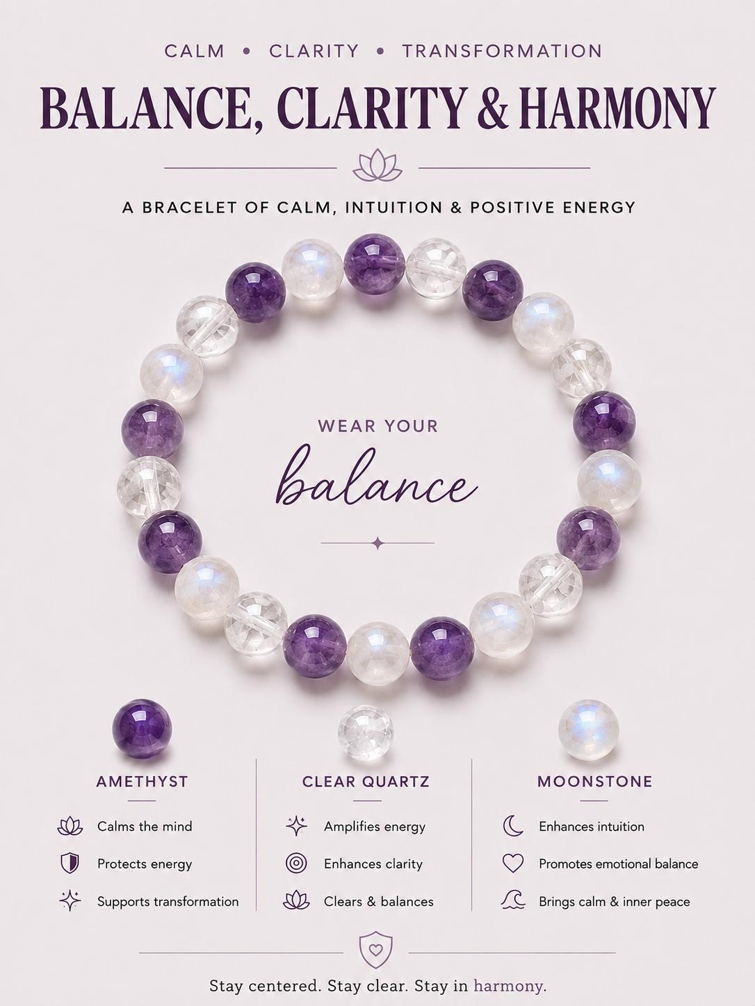 Moonstone Crystal Bracelet | Labradorite Moonstone | Clear Quartz Amethyst | Spiritual Healing Jewelry