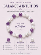Howlite Moonstone Bracelet | Amethyst Crystal | Calming & Spiritual Healing Jewelry | Gemstone Bracelet