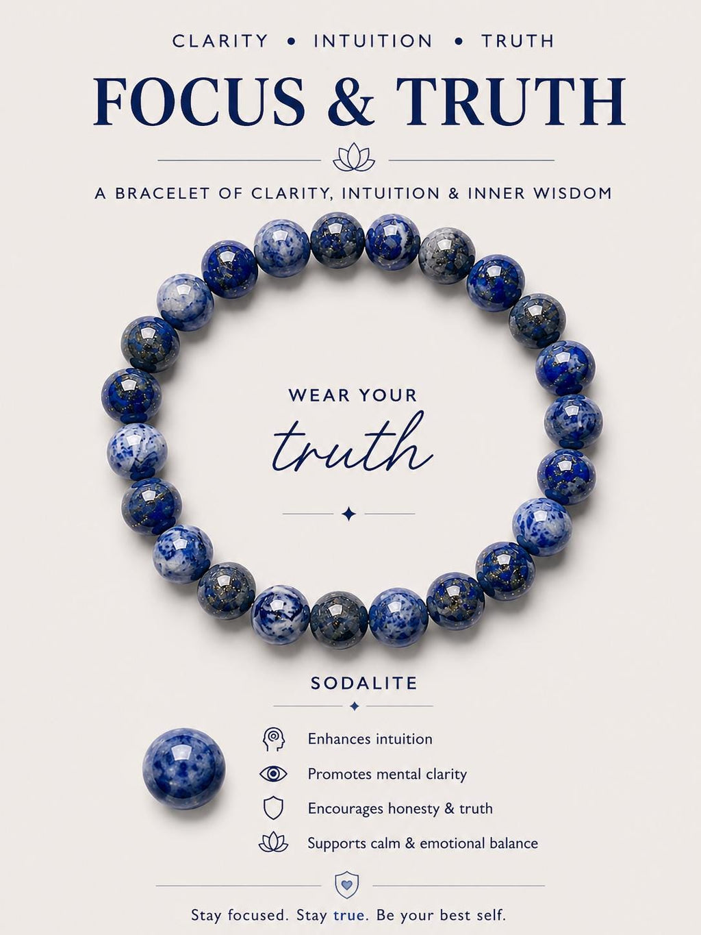 Sodalite Crystal Bracelet | Sodalite Clear Quartz Fluorite | Healing Gemstone Jewelry | Handmade Spiritual