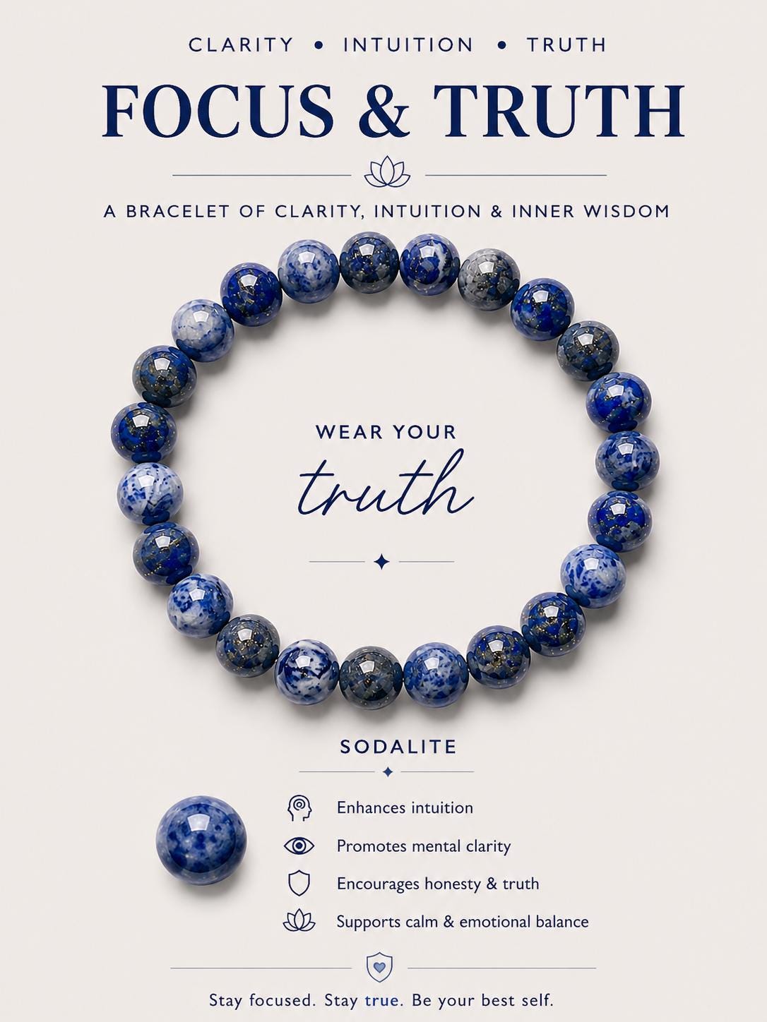 Sodalite Crystal Bracelet | Sodalite Clear Quartz Fluorite | Healing Gemstone Jewelry | Handmade Spiritual