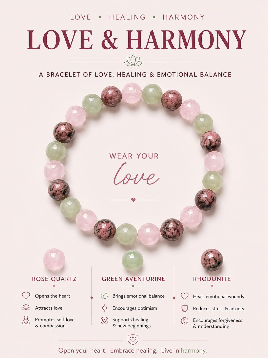 Rose Quartz, Rhodonite, Aventurine, Obsidian, Turquoise | Gemstone Bracelet