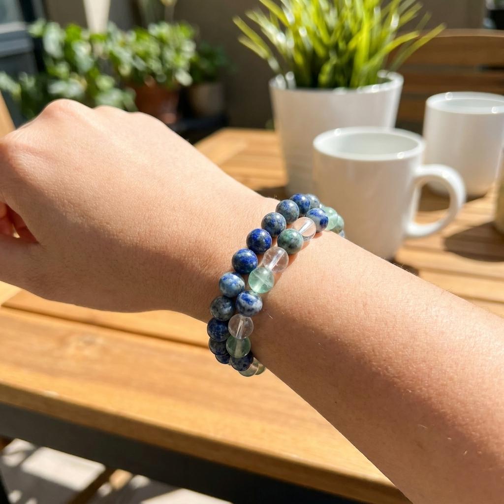 Sodalite Crystal Bracelet | Sodalite Clear Quartz Fluorite | Healing Gemstone Jewelry | Handmade Spiritual