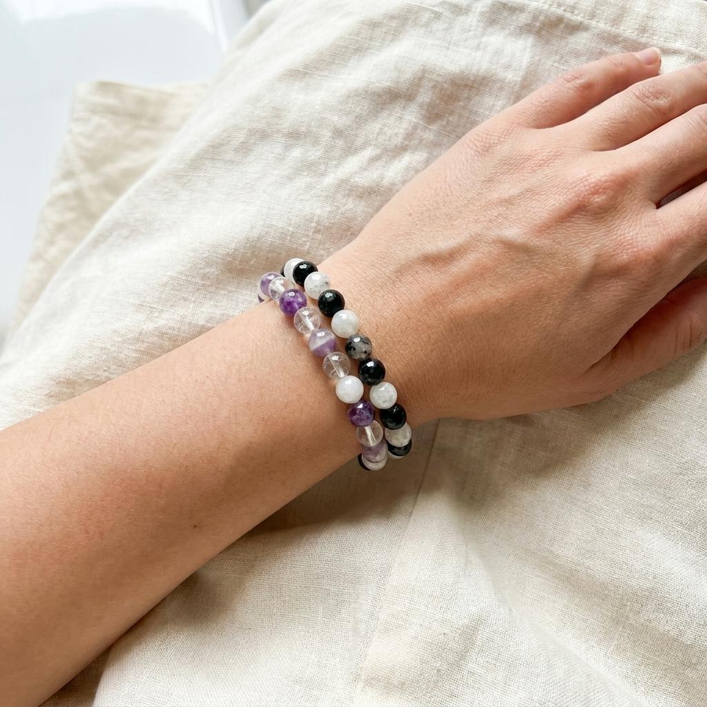 Moonstone Crystal Bracelet | Labradorite Moonstone | Clear Quartz Amethyst | Spiritual Healing Jewelry
