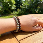 Natural Gemstone Bead | Mahogany Obsidian & Dalmatian Jasper Stretch Bracelet | Crystal Healing | Unisex Minimal Jewelry