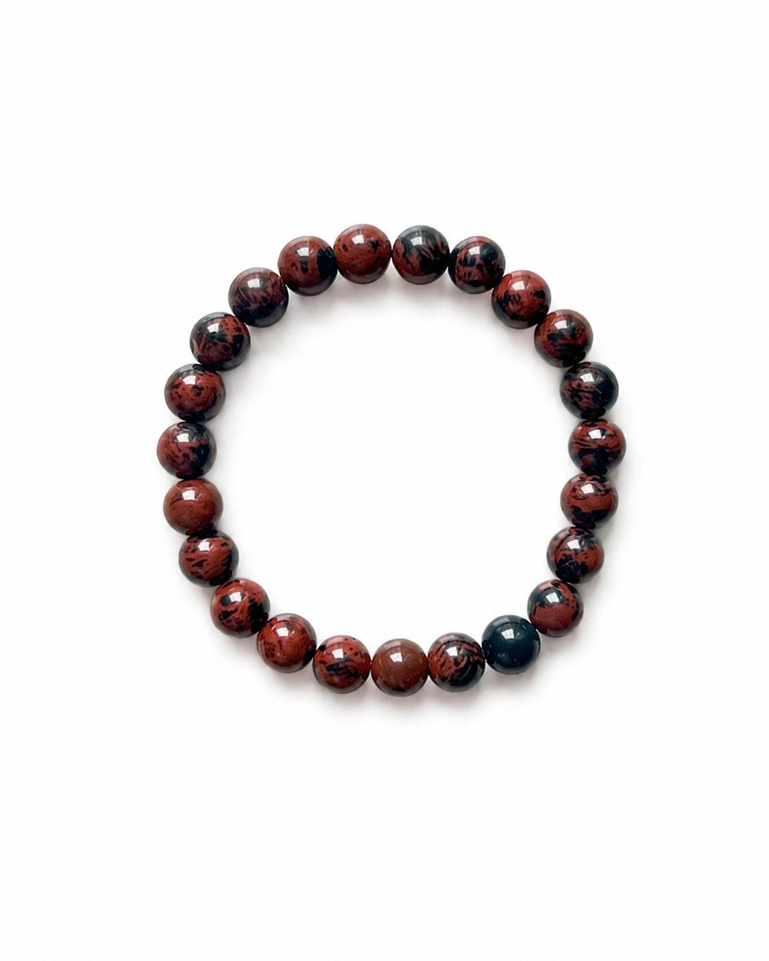 Natural Gemstone Bead | Mahogany Obsidian & Dalmatian Jasper Stretch Bracelet | Crystal Healing | Unisex Minimal Jewelry