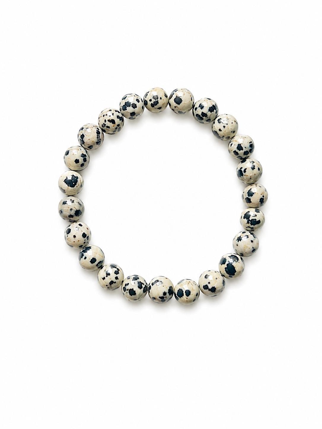 Natural Gemstone Bead | Mahogany Obsidian & Dalmatian Jasper Stretch Bracelet | Crystal Healing | Unisex Minimal Jewelry