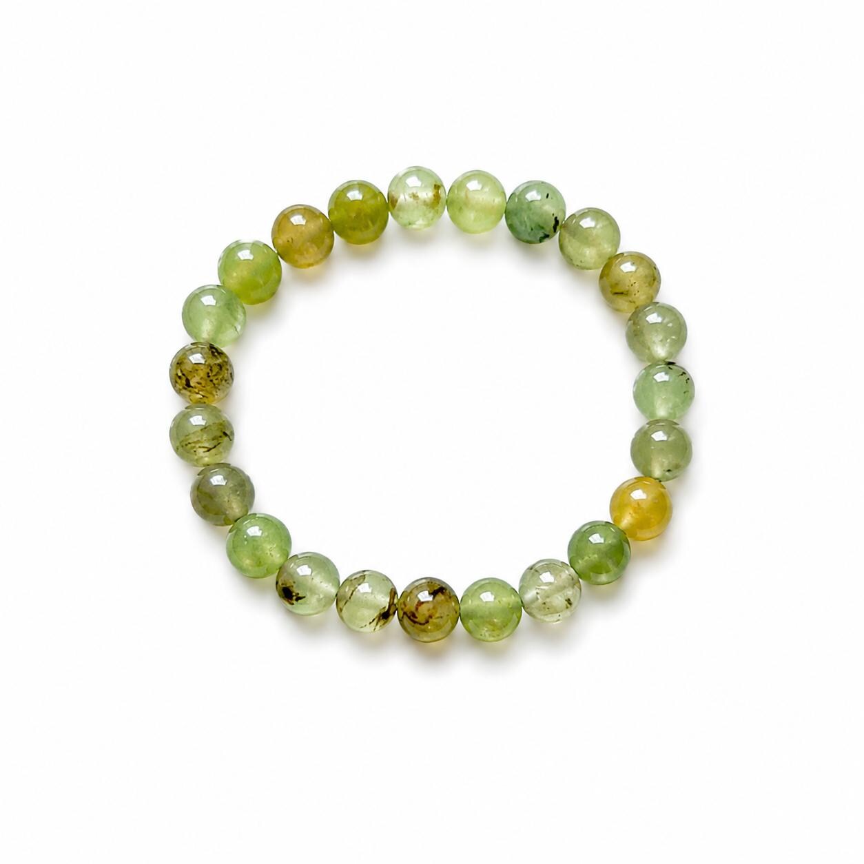 Natural Gemstone Bead Bracelet | Prehnite & Serpentine Crystal Stretch | Healing Stone | Unisex Minimal Jewelry