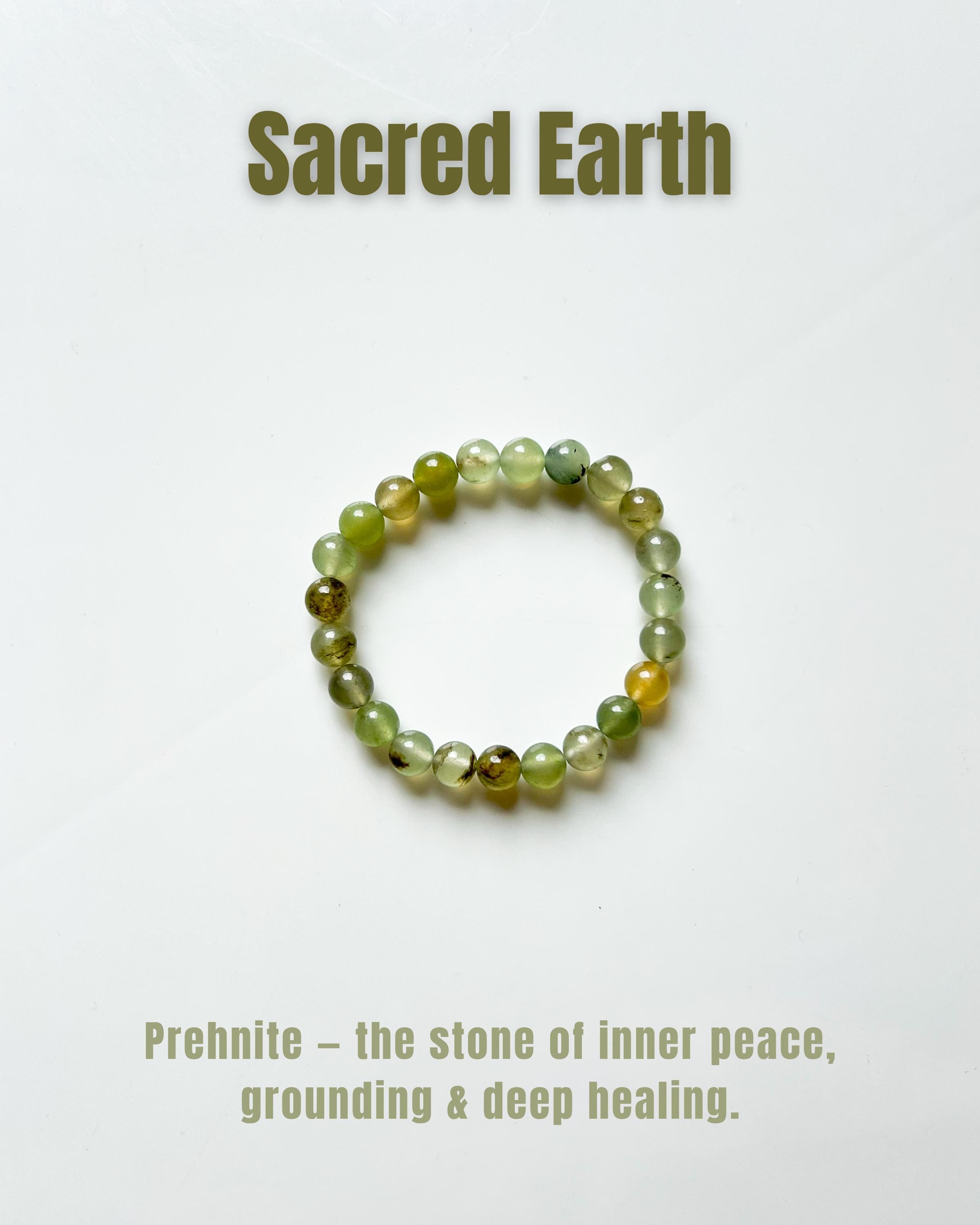 Natural Gemstone Bead Bracelet | Prehnite & Serpentine Crystal Stretch | Healing Stone | Unisex Minimal Jewelry