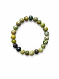 Natural Gemstone Bead Bracelet | Prehnite & Serpentine Crystal Stretch | Healing Stone | Unisex Minimal Jewelry