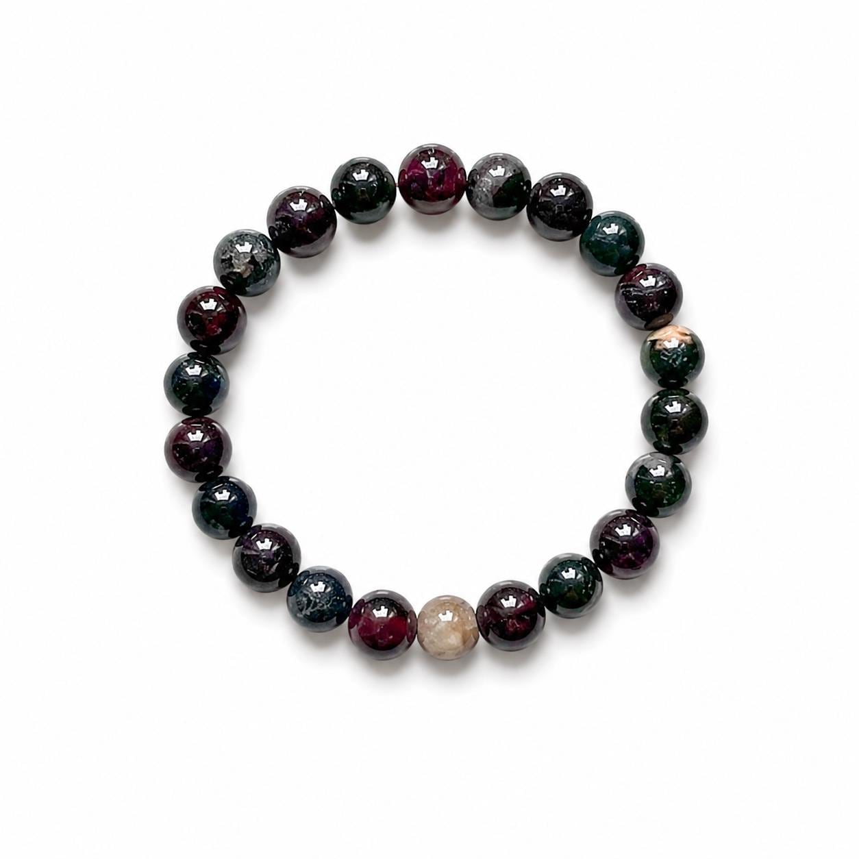 Protection & Manifestation Crystal Bracelet | Black Tourmaline Garnet | Pyrite Obsidian Tourmaline | Handmade Gemstone Jewelry