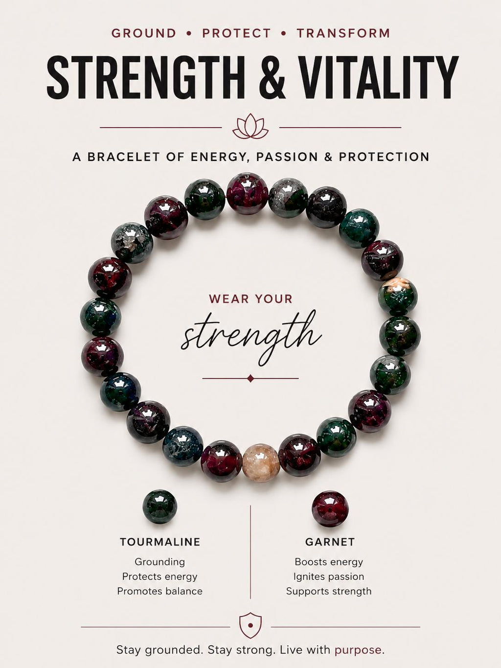 Protection & Manifestation Crystal Bracelet | Black Tourmaline Garnet | Pyrite Obsidian Tourmaline | Handmade Gemstone Jewelry
