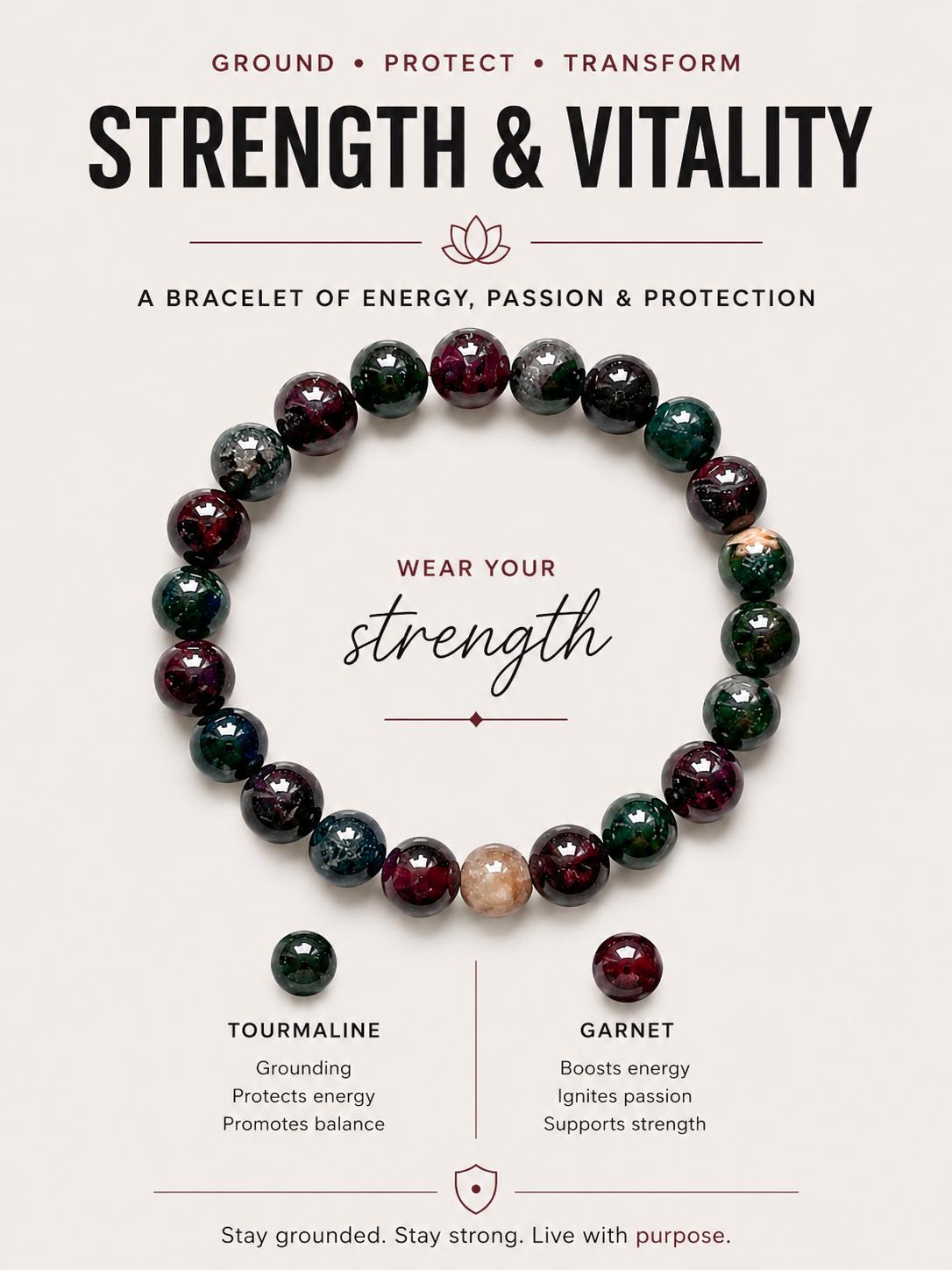 Protection & Manifestation Crystal Bracelet | Black Tourmaline Garnet | Pyrite Obsidian Tourmaline | Handmade Gemstone Jewelry